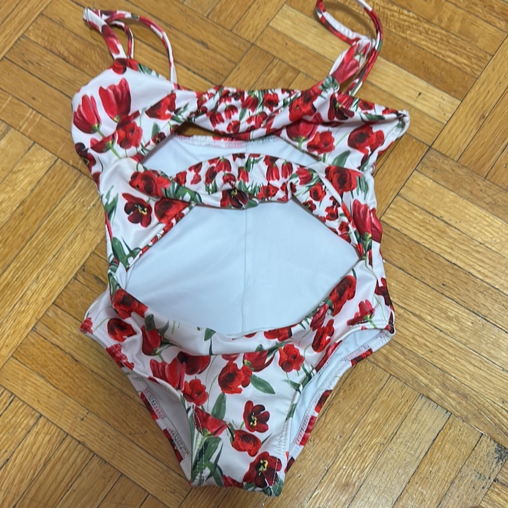 Submarine Red and White Floral One Piece Swimsuit